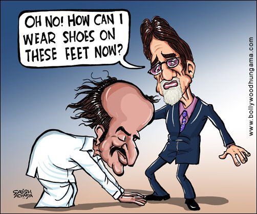 Bollywood Toons: Rajnikanth touches Amitabh Bachchan’s feet