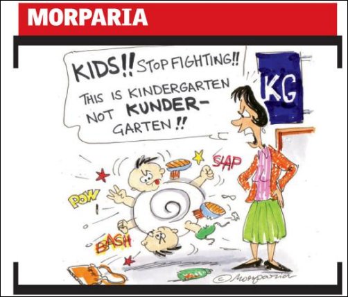 Funny cartoon depicting SRK-Shirish spat