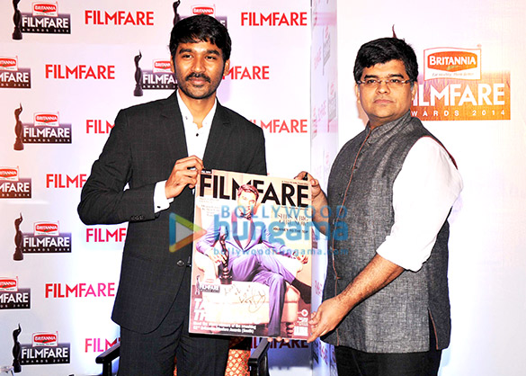 dhanush at the 62nd britannia filmfare south awards special award issue launch at the leela palace 2