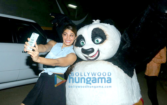 jacqueline fernandez neha dhupia snapped with po the panda from kung fu panda 2