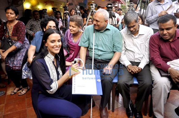 neha dhupia at the radio mirch and bombay blues braille audio menu launch 9