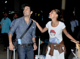 Caterina Murino snapped with Rajeev Khandelwal & Gauahar Khan at the airport