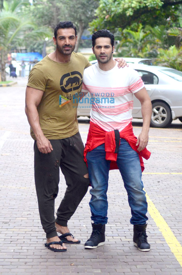 john abraham varun dhawan snapped post dishoom media meet 2