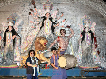 Bappi Lahiri & Bappa Lahiri at Durga Puja celebrations at the North Bombay Sarbojanin Durga Puja Samiti in Mumbai
