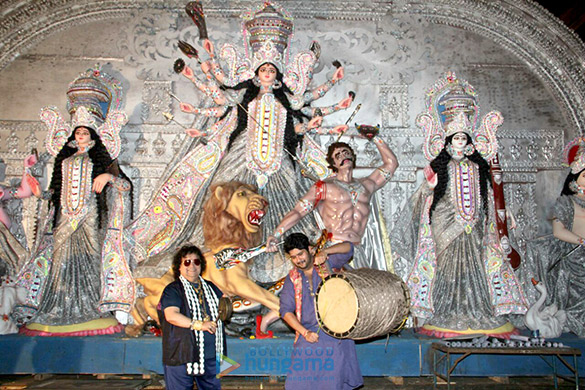Bappi Lahiri & Bappa Lahiri at Durga Puja celebrations at the North Bombay Sarbojanin Durga Puja Samiti in Mumbai