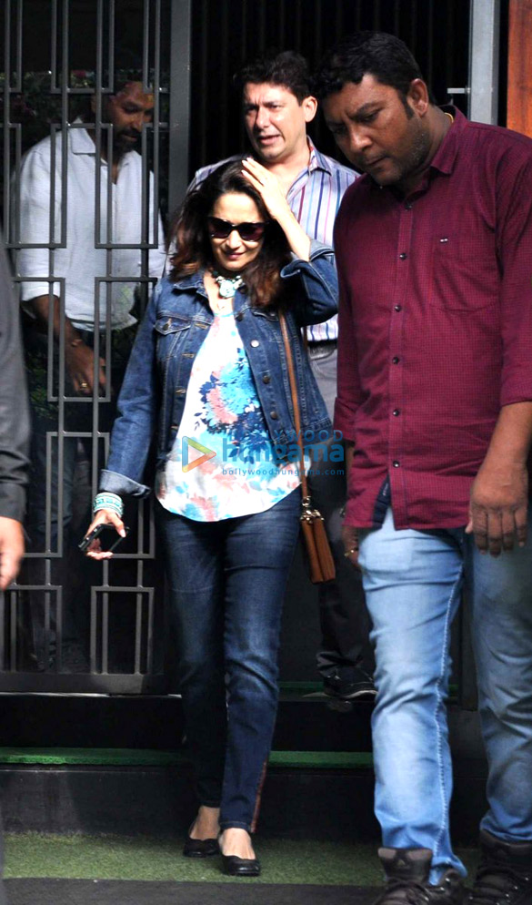 Madhuri Dixit and family snapped post lunch at a suburban restaurant