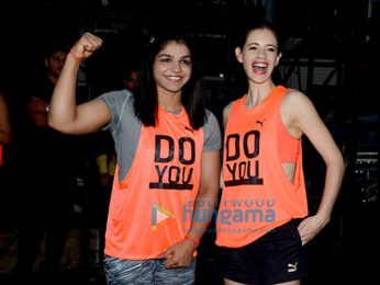 Jacqueline Fernandez, Kalki Koechlin & Sakshi Malik participate Abdominal plank position for 60 seconds