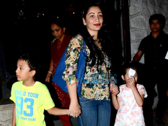 Manyata Dutt snapped with kids post dinner at a restaurant in Bandra