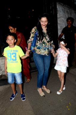Manyata Dutt snapped with kids post dinner at a restaurant in Bandra