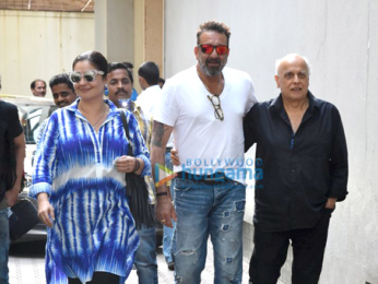 Sanjay Dutt, Mahesh Bhatt and Pooja Bhatt snapped post meeting at Vishesh Films' office