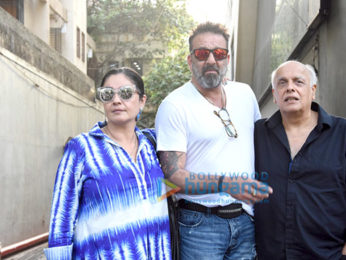 Sanjay Dutt, Mahesh Bhatt and Pooja Bhatt snapped post meeting at Vishesh Films' office