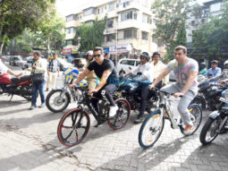 Salman Khan and Sohail Khan arrive at the launch of Being Human e-cycle in Mumbai