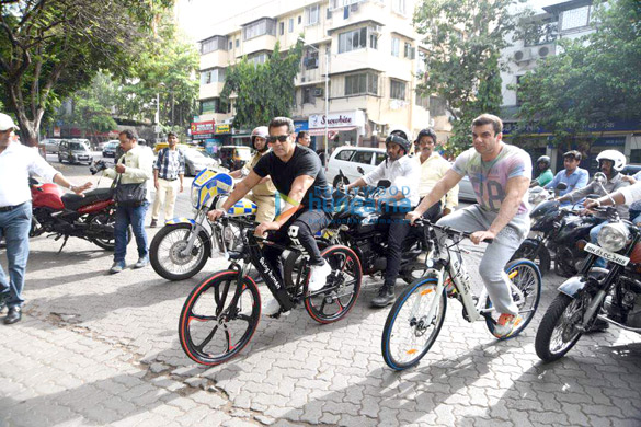 Salman Khan and Sohail Khan arrive at the launch of Being Human e-cycle in Mumbai Salman Khan and Sohail Khan arrive at the launch of Being Human e-cycle in Mumbai