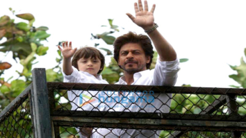 Shah Rukh Khan and his AbRam Khan snapped at their house Mannat on Eid today