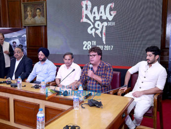 Tigmanshu Dhulia, Mohit Marwah and Gurdeep Singh Sappal launch the trailer of 'Raag Desh' at the Parliament of India