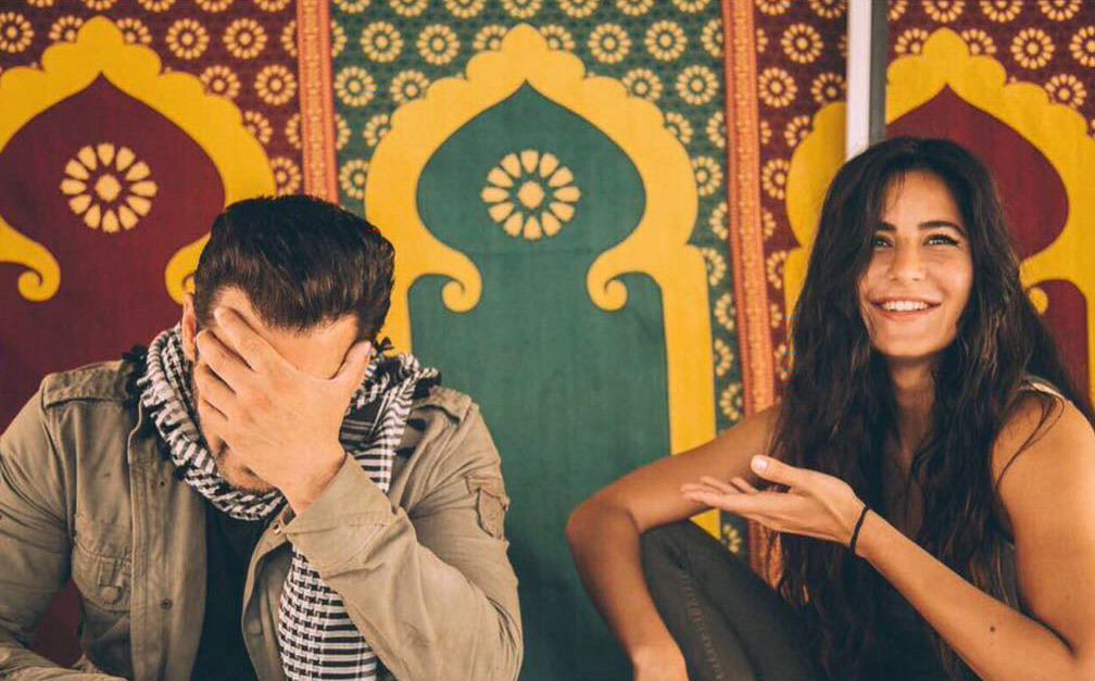 CUTE Salman Khan hides his face blushing with Katrina Kaif on sets of Tiger Zinda Hai