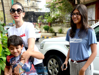 Karisma Kapoor snapped with her kids Kiaan and Samaira in Bandra