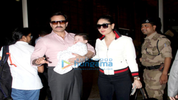 Saif Ali Khan and Kareena Kapoor Khan pose with Taimur as they depart for Switzerland