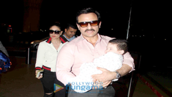 Saif Ali Khan and Kareena Kapoor Khan pose with Taimur as they depart for Switzerland