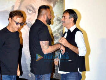 Sanjay Dutt, Ranbir Kapoor, Rajkumar Hirani at the trailer launch of 'Bhoomi'