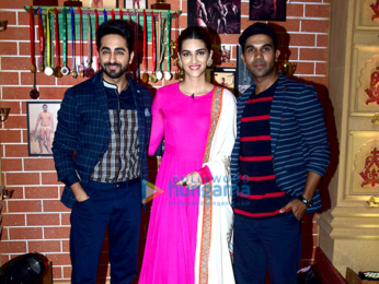Kriti Sanon, Ayushmann Khurrana and Rajkummar Rao snapped promoting the film Bareilly Ki Barfi