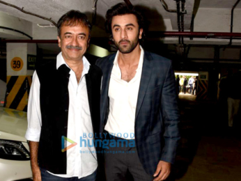 Sanjay Dutt, Ranbir Kapoor, Rajkumar Hirani at the trailer launch of 'Bhoomi'
