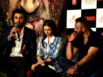 Sanjay Dutt, Ranbir Kapoor, Rajkumar Hirani at the trailer launch of 'Bhoomi'