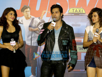 Varun Dhawan, Jacqueline Fernandez & Taapsee Pannu launch the trailer of 'Judwaa 2'