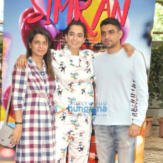 Kangna Ranaut attends the song launch of her film 'Simran' along with her brother and sister