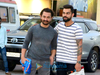 Aamir Khan and Virat Kohli snapped on the sets of a chat show to promote Secret Superstar