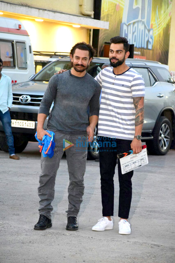 Aamir Khan and Virat Kohli snapped on the sets of a chat show to promote Secret Superstar