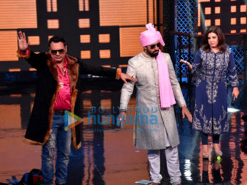 Abhishek Bachchan, Katrina Kaif and Boman Irani snapped on sets of Lip Sing Battle
