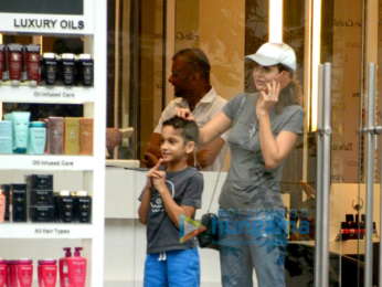 Amrita Arora snapped with her son at a salon