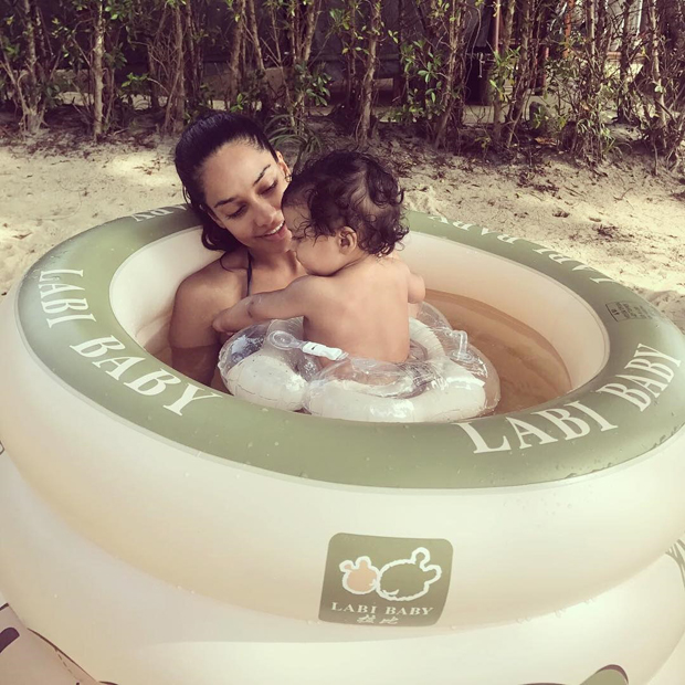 Check out Lisa Haydon joins her son Zack in his first swimming class