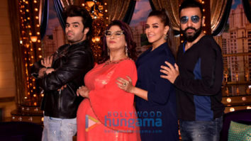 Manish Paul and Neha Dhupia snapped on the sets of the show ‘Aunty Boli Lagao Boli’
