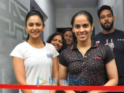 Saina Nehwal graces the launch of Rakul Preet’s fitness studio F45 in Hyderabad