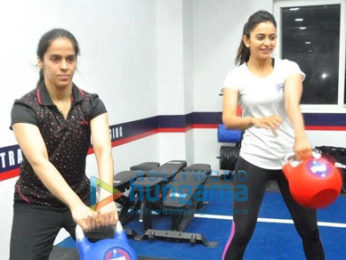 Saina Nehwal graces the launch of Rakul Preet's fitness studio F45 in Hyderabad