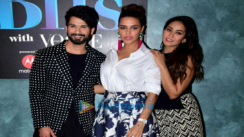 Shahid Kapoor, Neha Dhupia and Mira Rajput on the sets of Vogue BFFs
