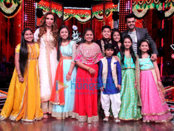 Iulia Vantur and Manish Paul snapped on the sets of The Voice India Kids