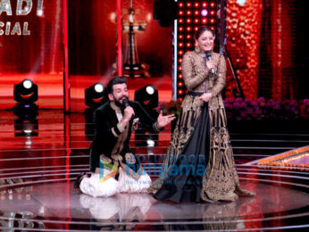 Iulia Vantur and Manish Paul snapped on the sets of The Voice India Kids