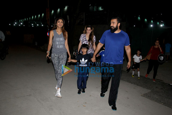 shilpa shetty and raj kundra spotted attending a football match along with their son in juhu 5