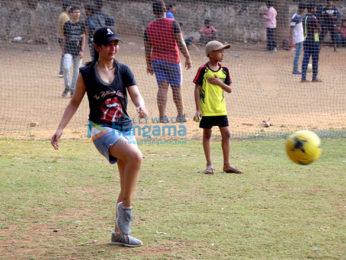 Akshara Haasan snapped playing football with friends