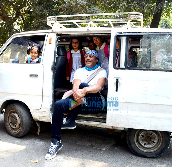 Jackie Shroff poses with school children in Bandra