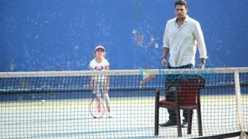 Mahesh Bhupathi snapped with his daughter at a tennis court in Bandra