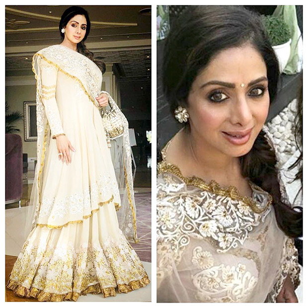 Sridevi in a Manish Malhotra cotton couture at the pre-wedding festivities of Mohit Marwah Antara Motiwala