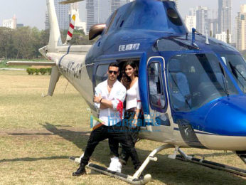 Tiger Shroff and Disha Patani arrive in a helicopter for the trailer launch of 'Baaghi 2'