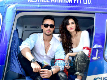 Tiger Shroff and Disha Patani arrive in a helicopter for the trailer launch of 'Baaghi 2'