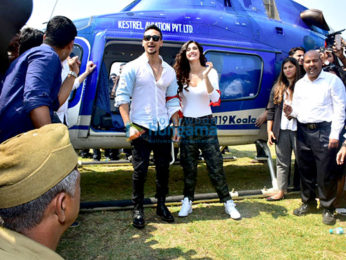 Tiger Shroff and Disha Patani arrive in a helicopter for the trailer launch of 'Baaghi 2'