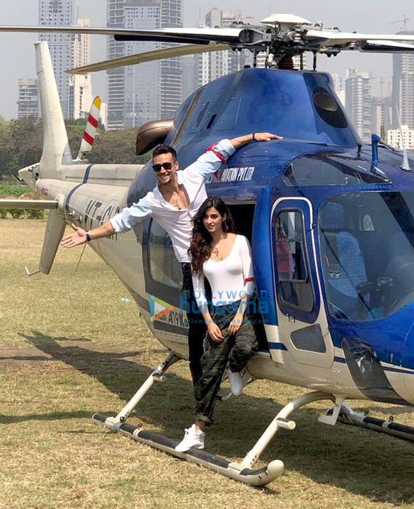 tiger shroff and disha patani arrive in a helicopter for the trailer launch of baaghi 2 6