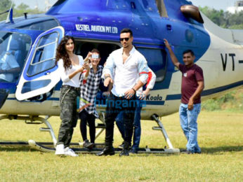 Tiger Shroff and Disha Patani arrive in a helicopter for the trailer launch of 'Baaghi 2'